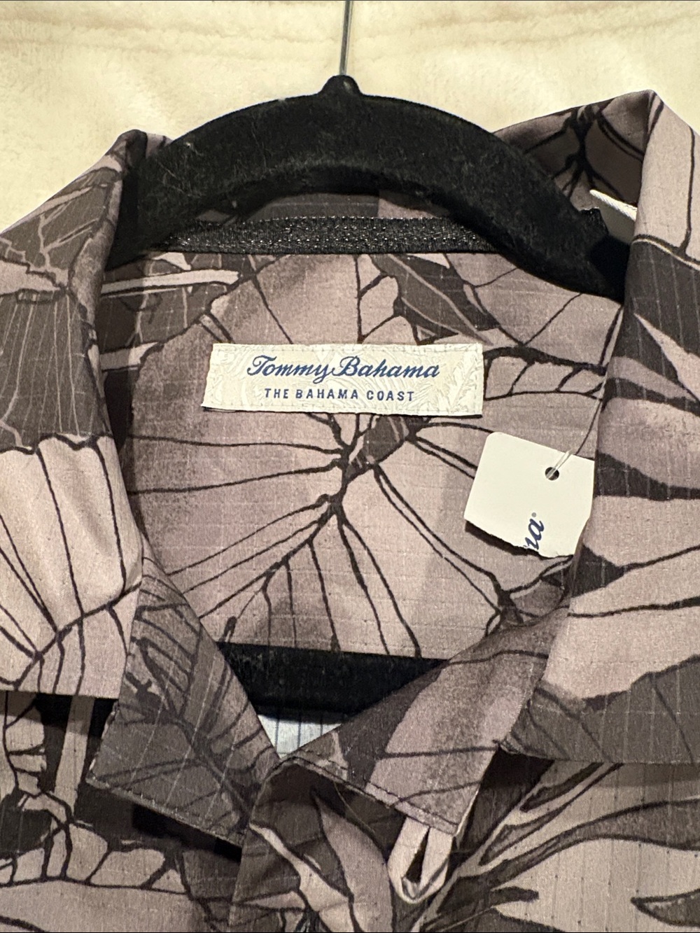 Carolina Panthers Tommy Bahama Black & Grey Leaf Pattern Short-Sleeve Button Shi